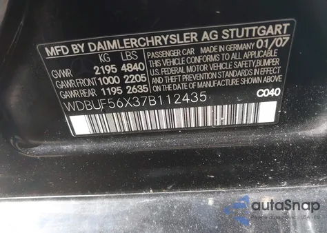 2007 Mercedes-Benz E 350 from USA, damaged, VIN WDBUF56X37B112435